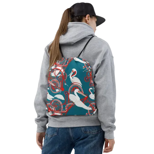 Scarlet Aviary on a Drawstring Bag