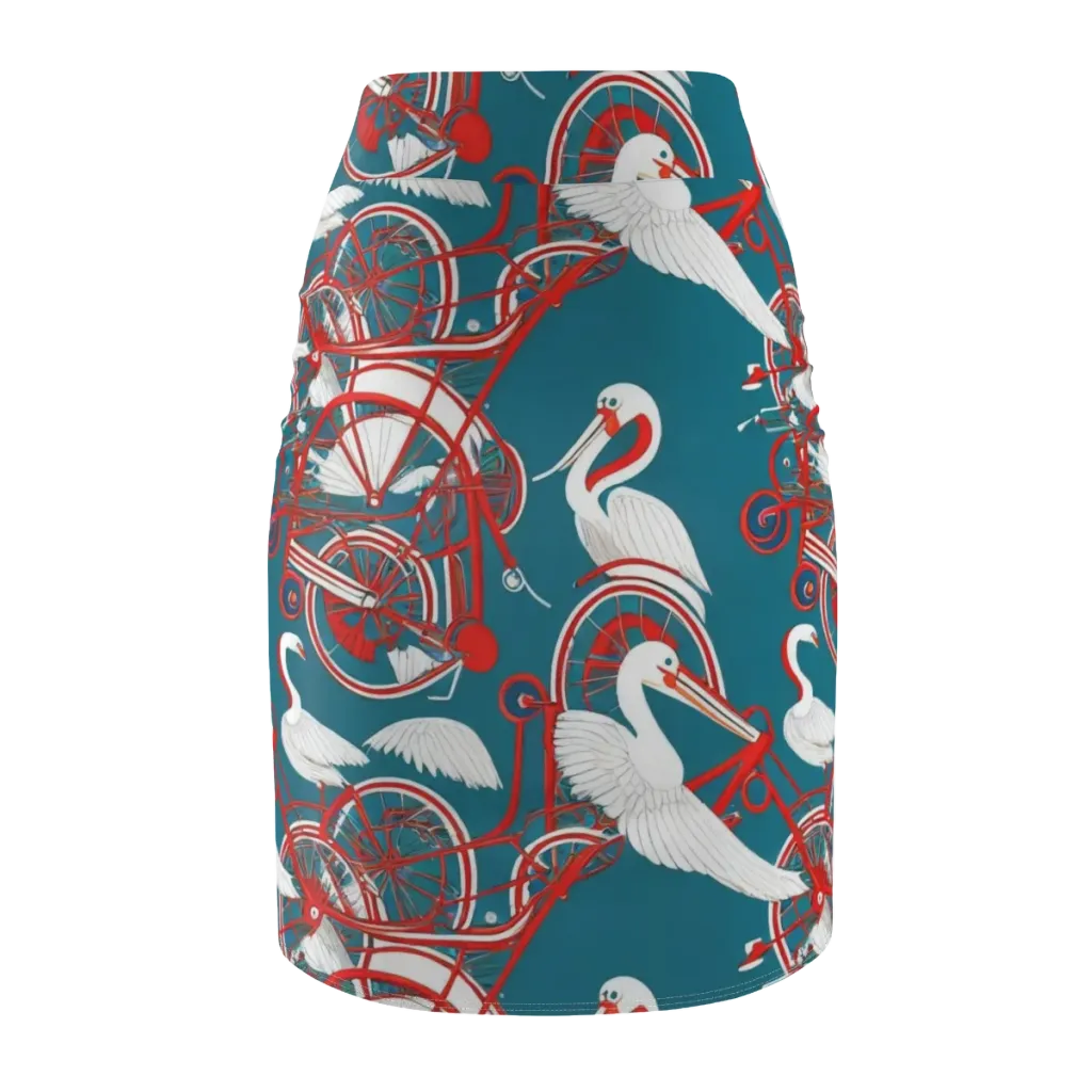 Scarlet Aviary on Pencil Skirt — Back