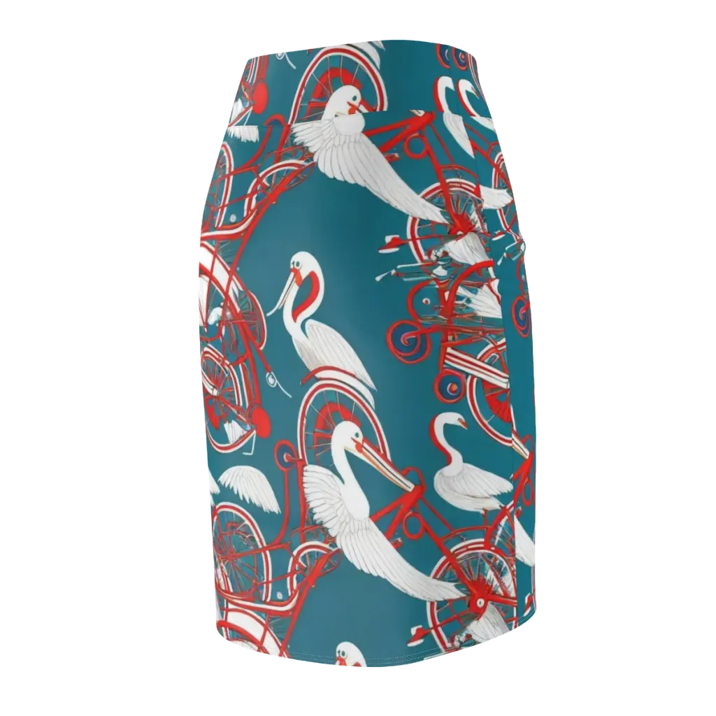 Scarlet Aviary on Pencil Skirt — Back Side