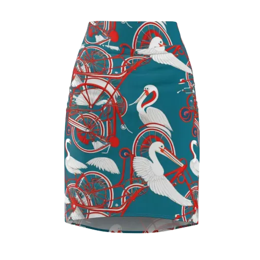 Scarlet Aviary on a Pencil Skirt
