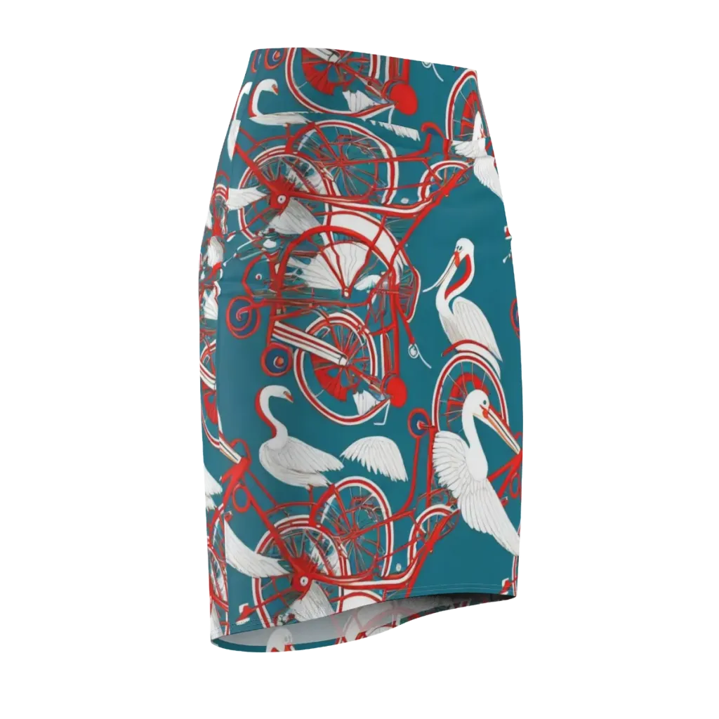 Scarlet Aviary on Pencil Skirt — Front Side