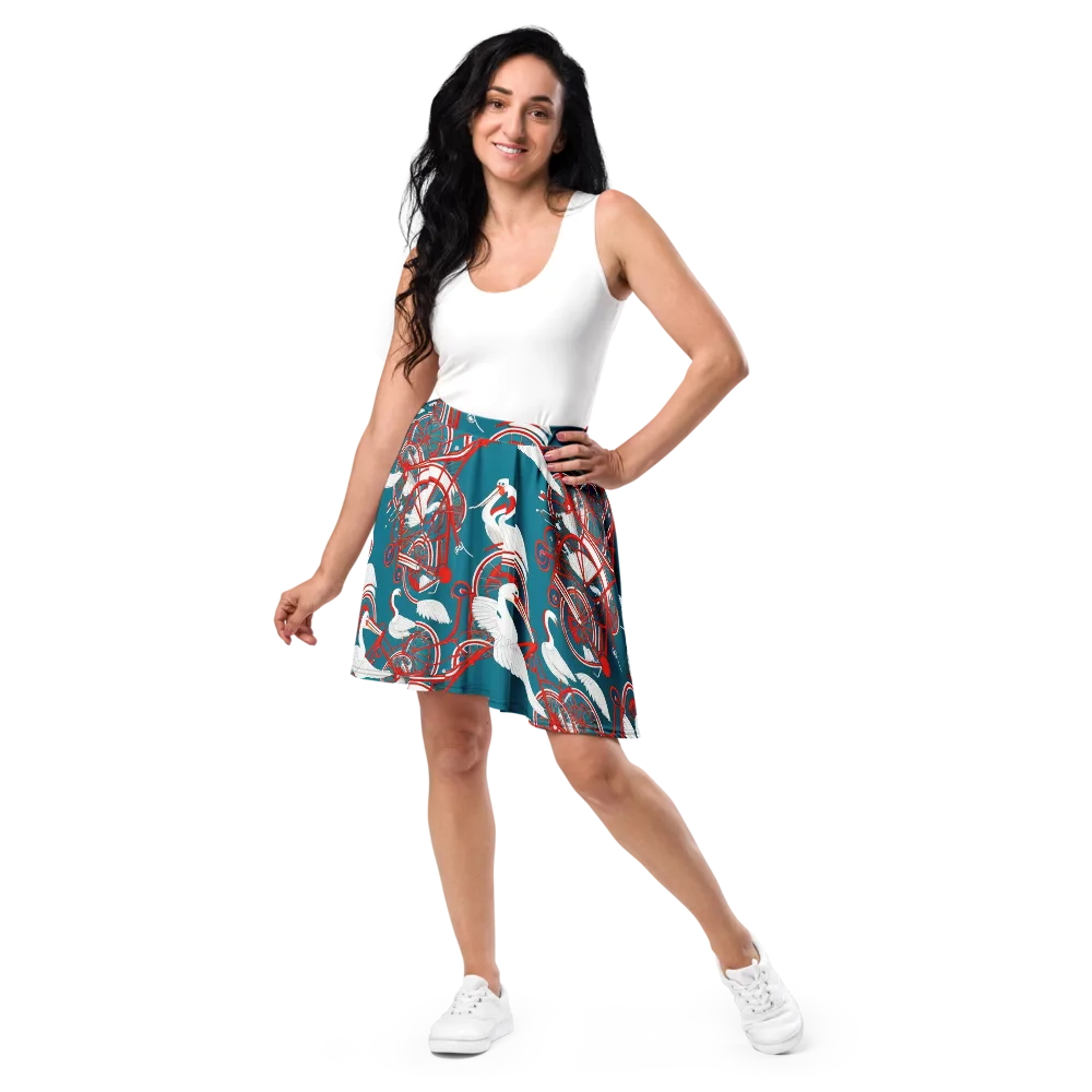 Scarlet Aviary on Skater Skirt — Front
