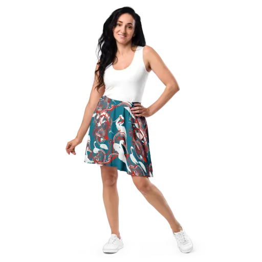 Scarlet Aviary on a Skater Skirt