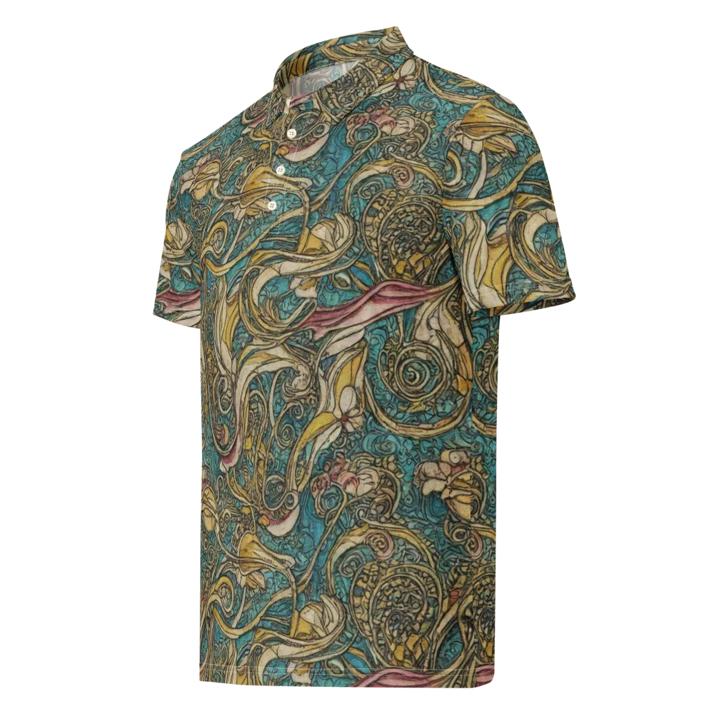 Turquoise Arabesque on Men's Slim Fit Polo Shirt — Left Front