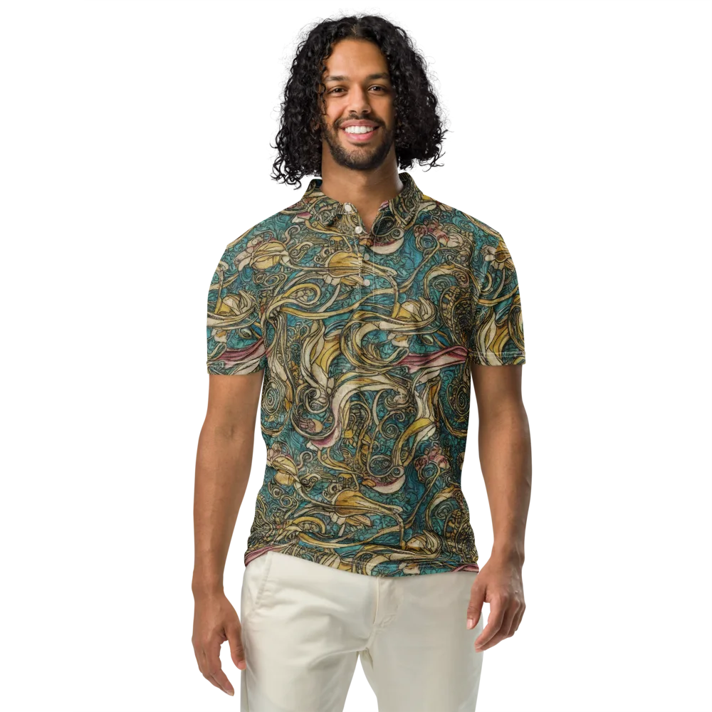 Turquoise Arabesque on Men's Slim Fit Polo Shirt — Front
