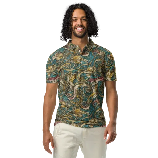 Turquoise Arabesque on a Men's Slim Fit Polo Shirt