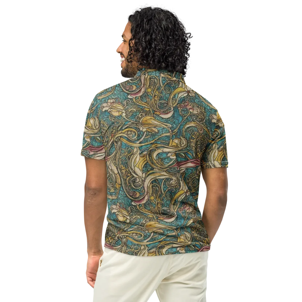 Turquoise Arabesque on Men's Slim Fit Polo Shirt — Back