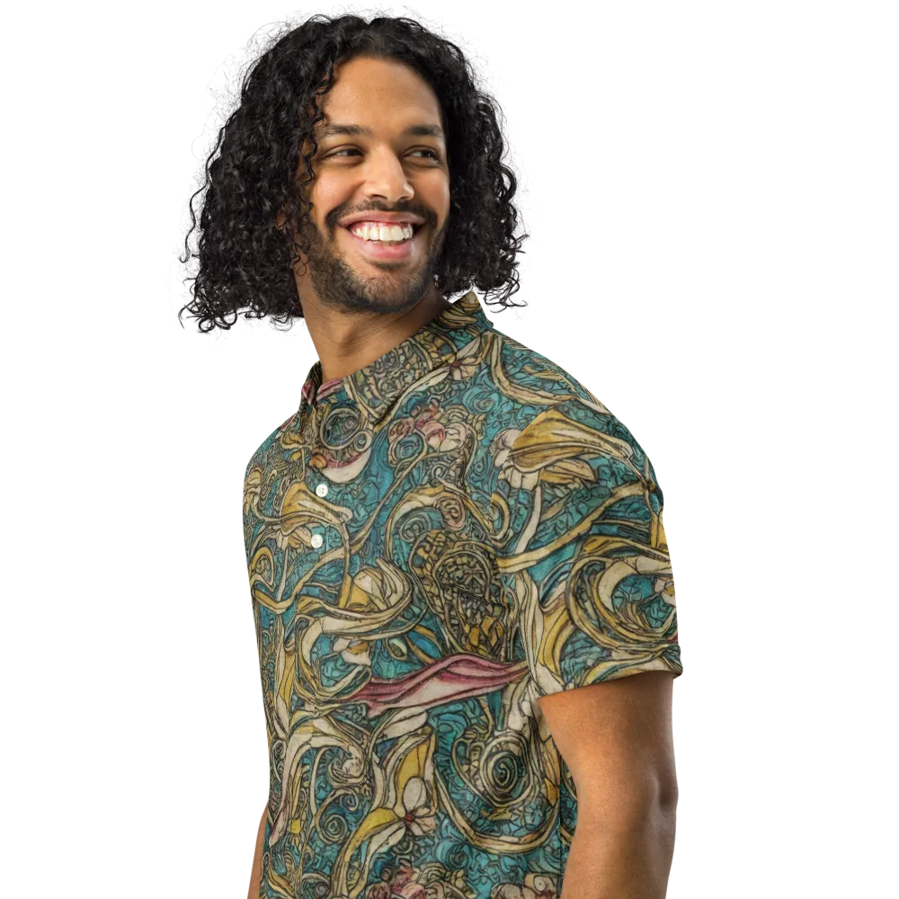 Turquoise Arabesque on Men's Slim Fit Polo Shirt — Left Front