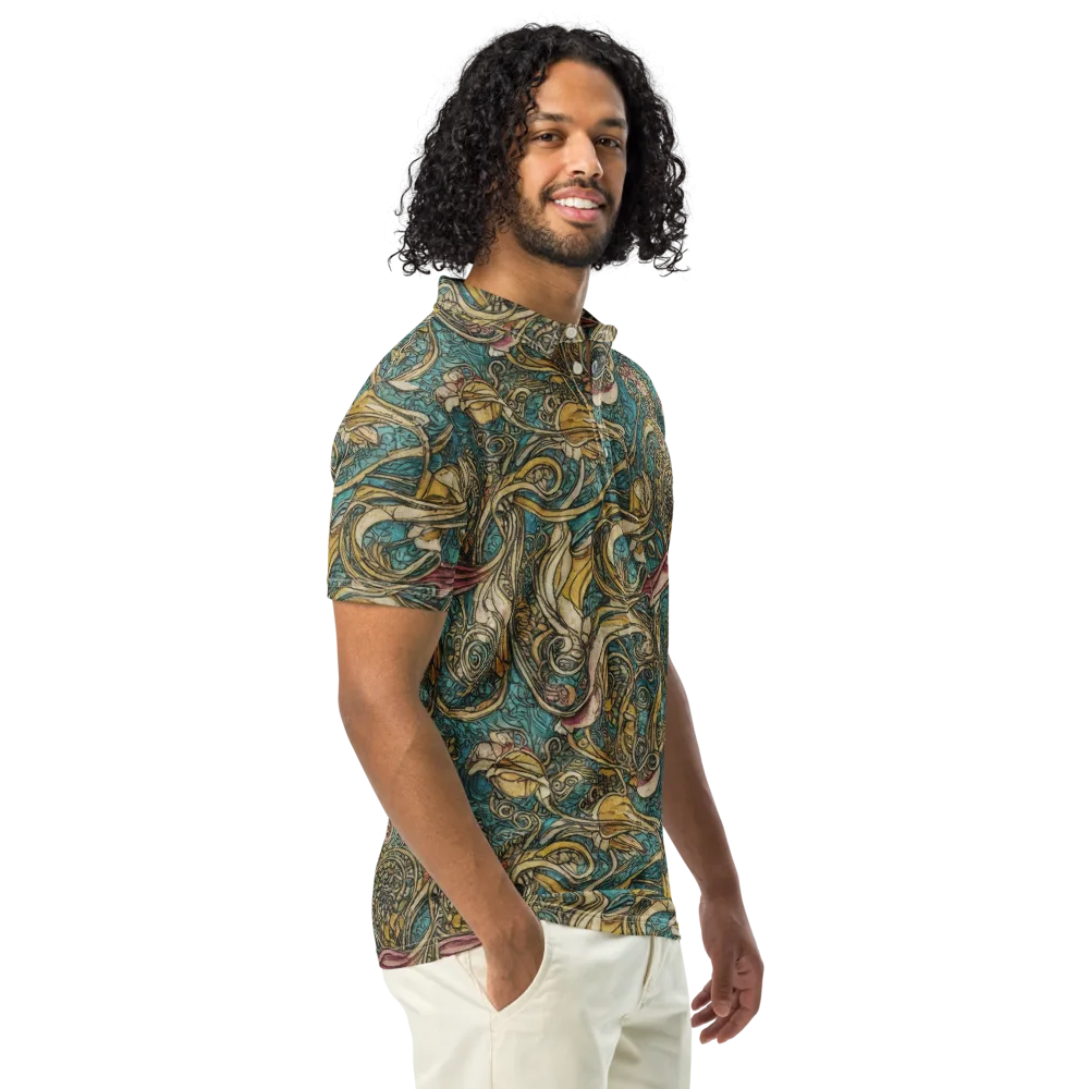 Turquoise Arabesque on Men's Slim Fit Polo Shirt — Right Front