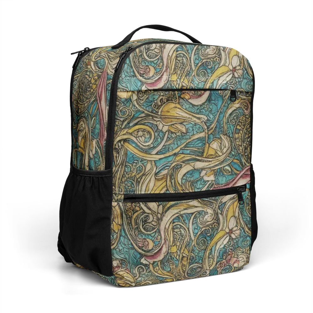 Turquoise Arabesque on Utility Backpack — Right Front
