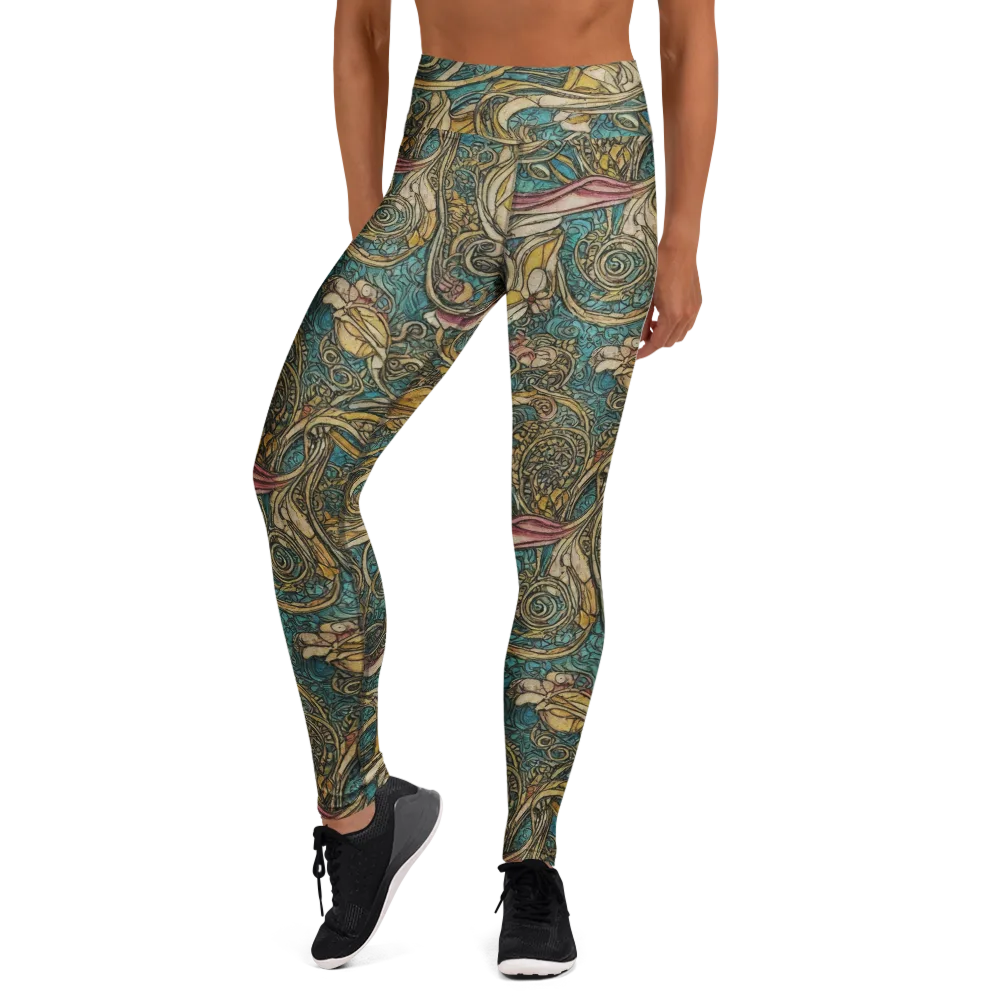 Turquoise Arabesque on Yoga Leggings — Front