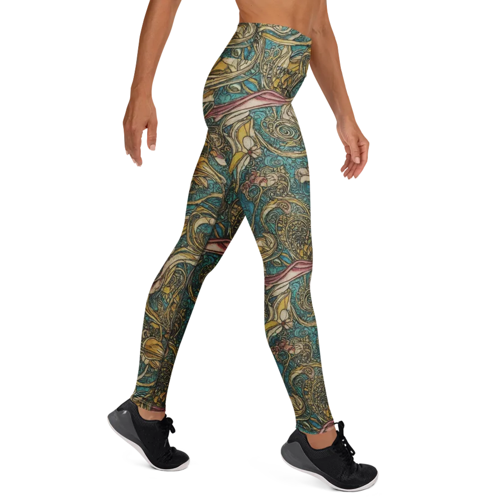 Turquoise Arabesque on Yoga Leggings — Right