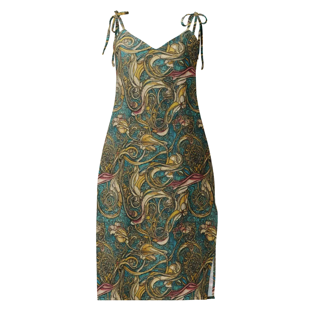 Turquoise Arabesque on Slip Dress — Front