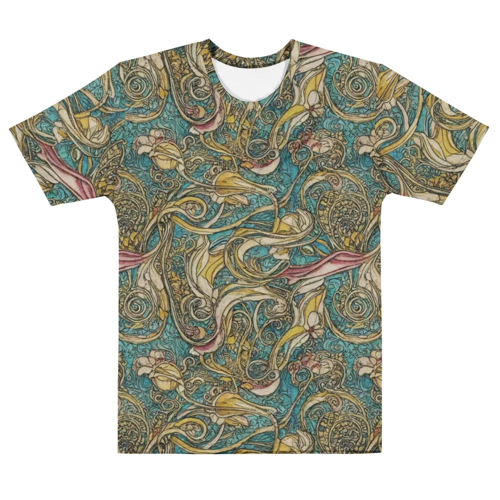 Turquoise Arabesque on Men's Cotton Crew Neck T-Shirt — Front