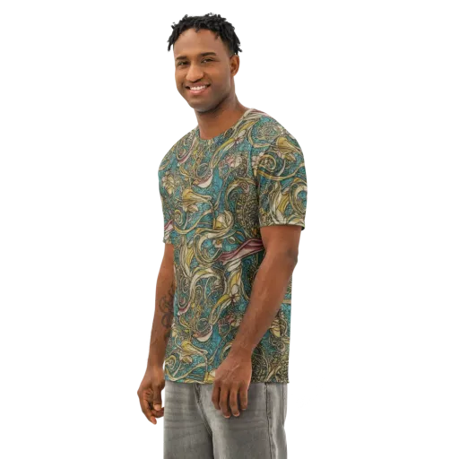 Turquoise Arabesque on a Men's Cotton Crew Neck T-Shirt