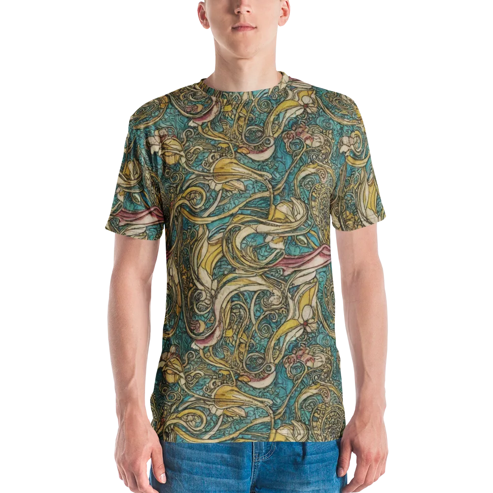 Turquoise Arabesque on Men's Crew Neck T-Shirt — Front