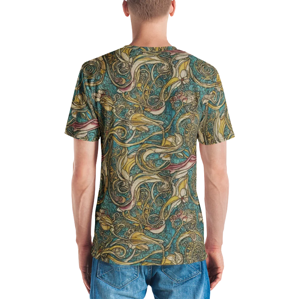 Turquoise Arabesque on Men's Crew Neck T-Shirt — Back