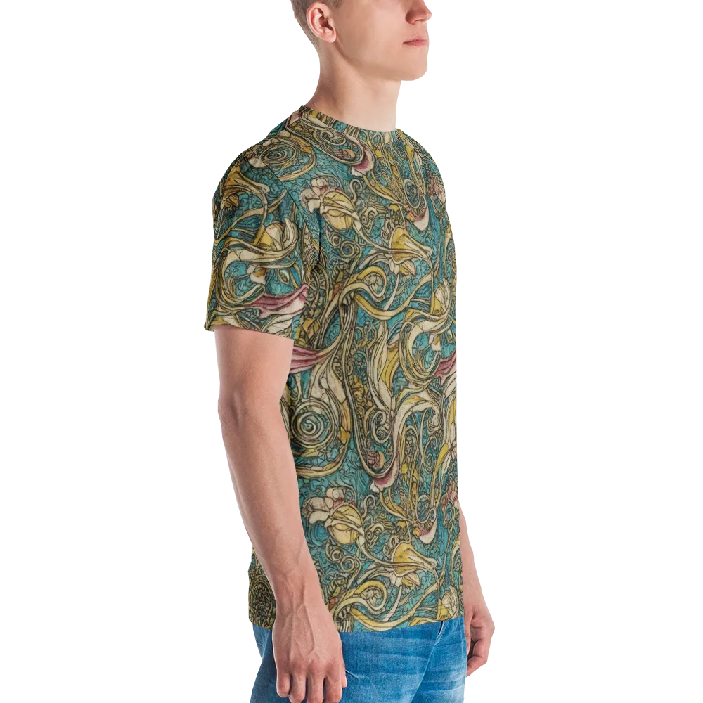 Turquoise Arabesque on Men's Crew Neck T-Shirt — Right