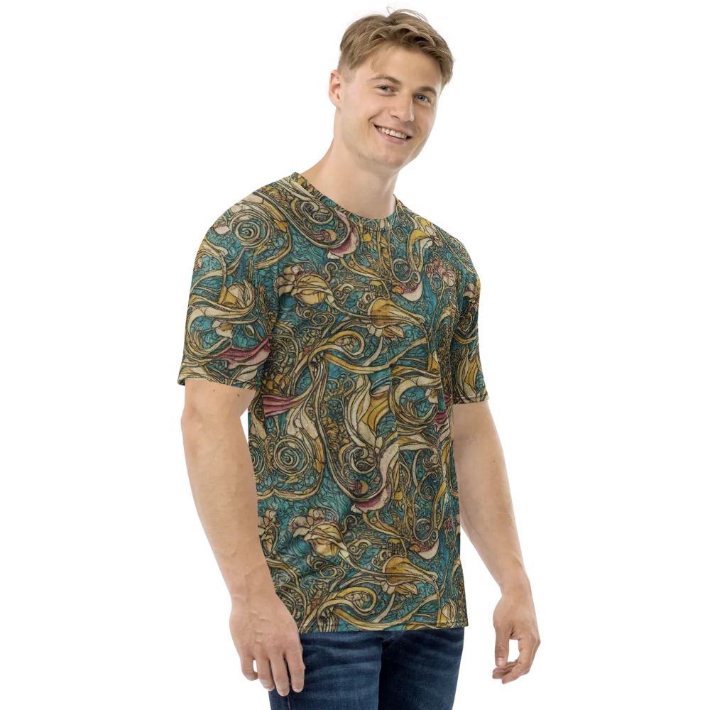 Turquoise Arabesque on Men's Crew Neck T-Shirt — Right