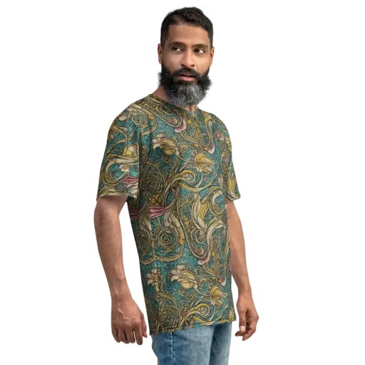 Turquoise Arabesque on a Men's Crew Neck T-Shirt