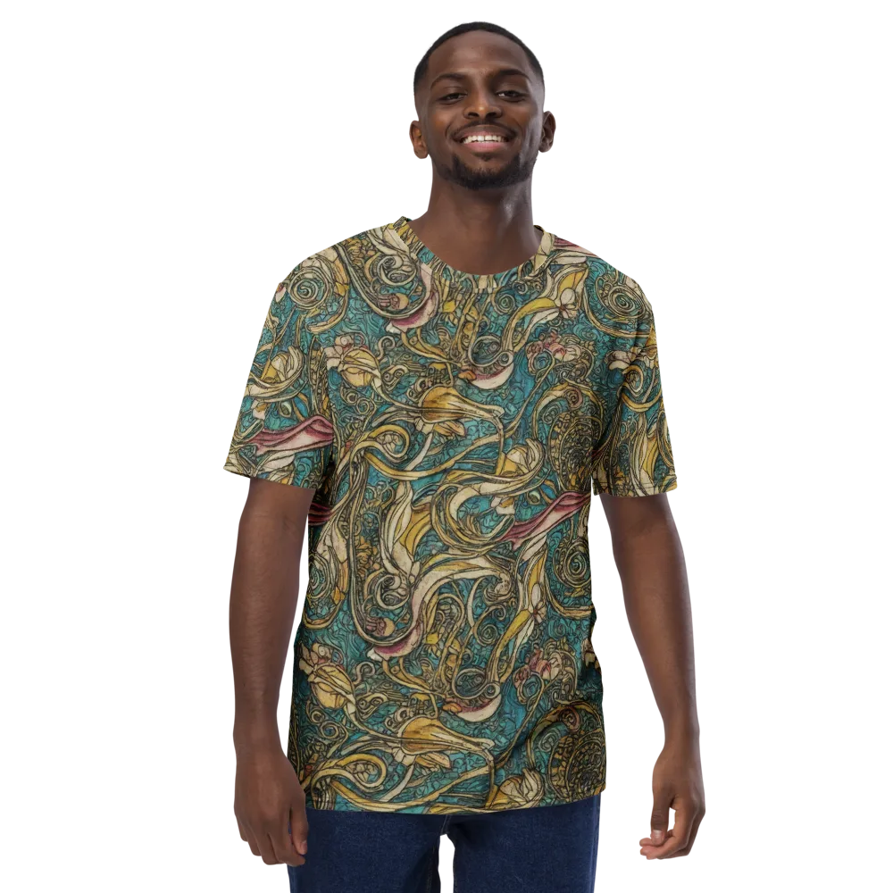 Turquoise Arabesque on Men's Crew Neck T-Shirt — Front