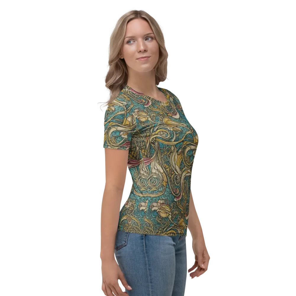 Turquoise Arabesque on Women's Crew Neck T-Shirt — Right