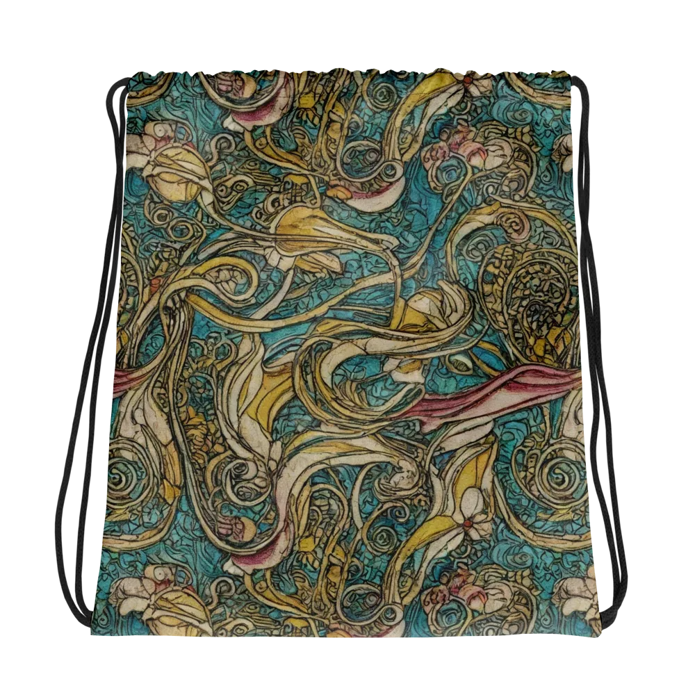 Turquoise Arabesque on Drawstring Bag — Photo
