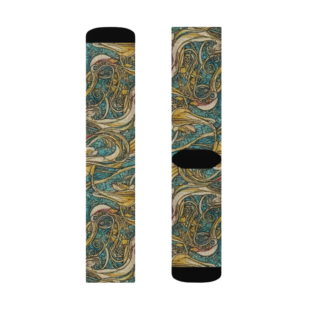 Turquoise Arabesque on Socks — Left Sock
