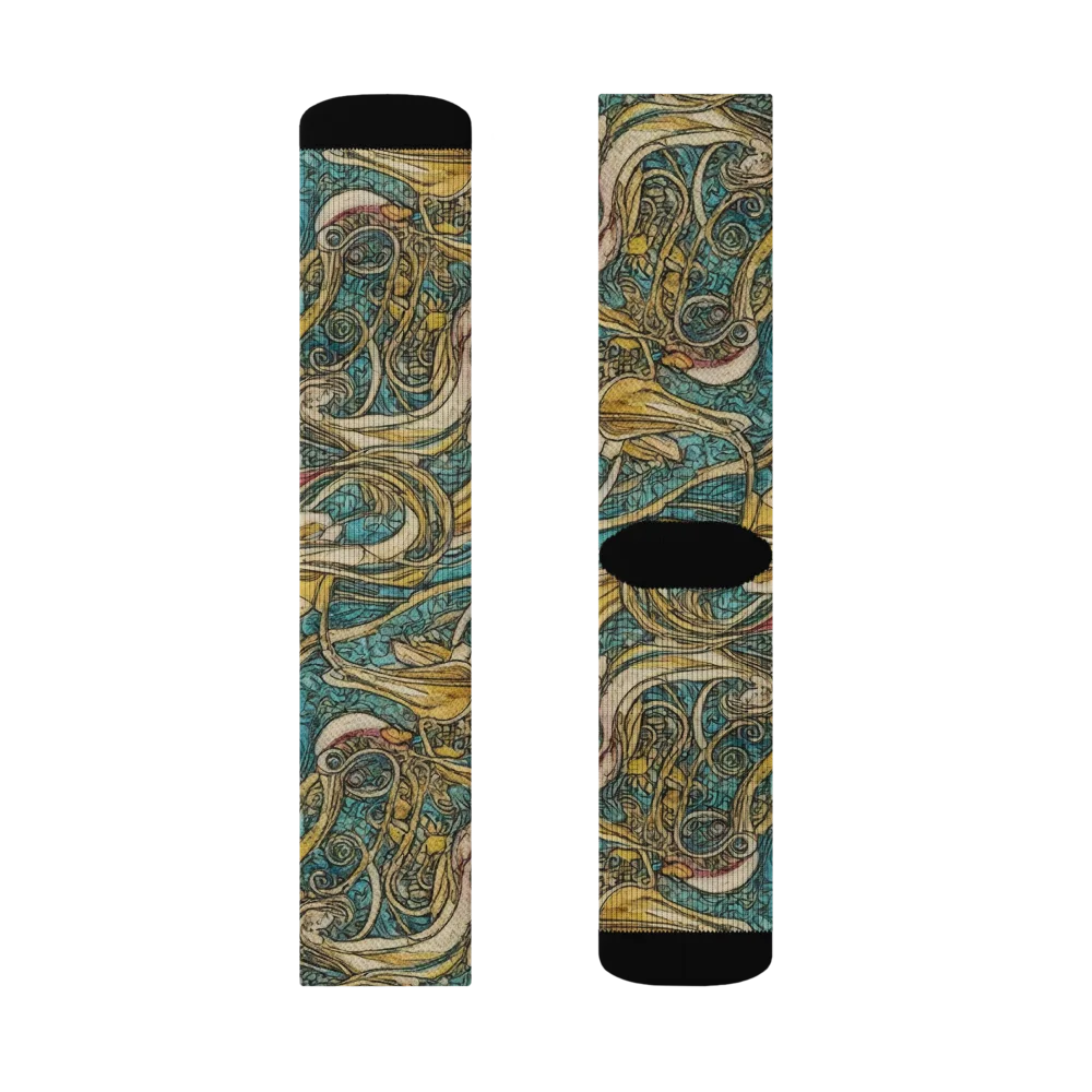 Turquoise Arabesque on Socks — Right Sock
