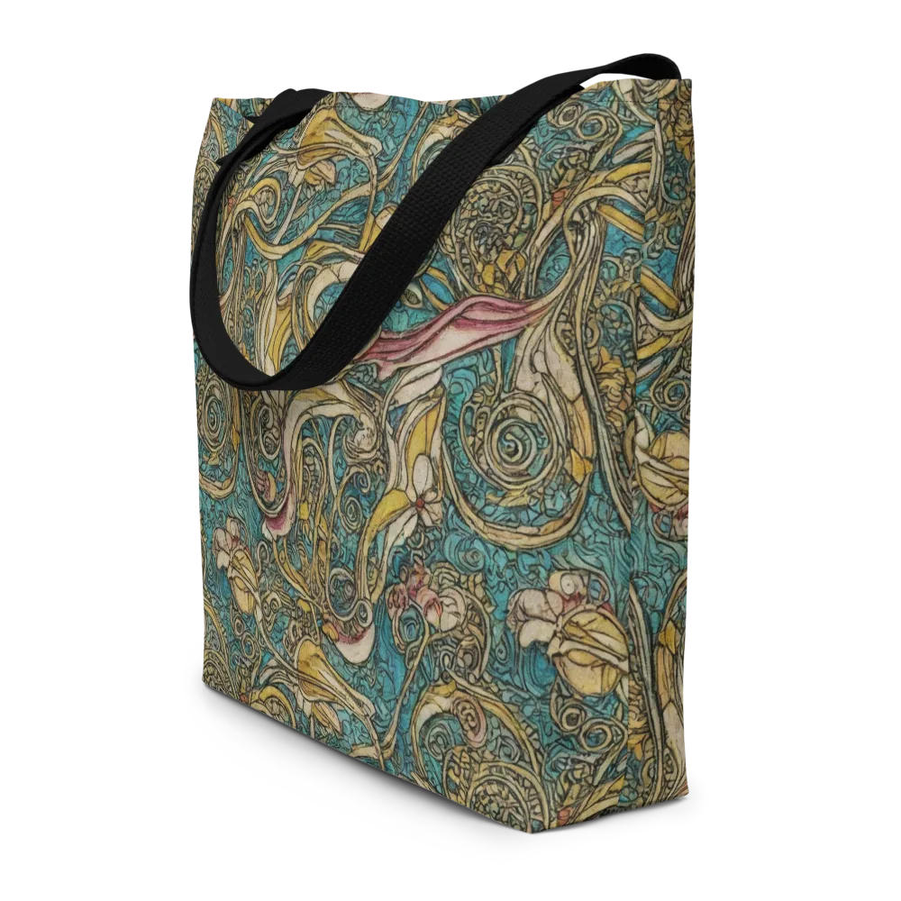 Turquoise Arabesque on Large Tote Bag W/ Pocket — Front
