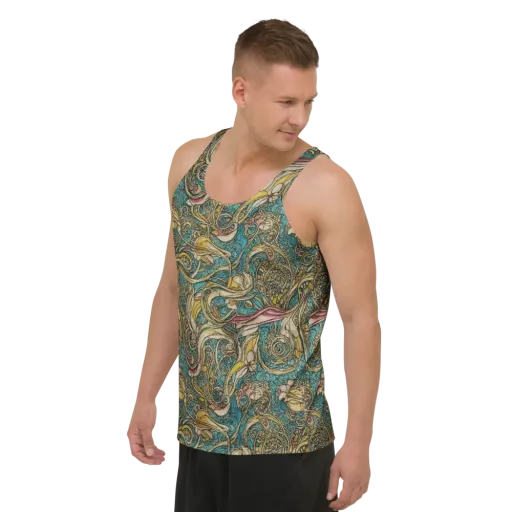 Turquoise Arabesque on a Men's Tank Top