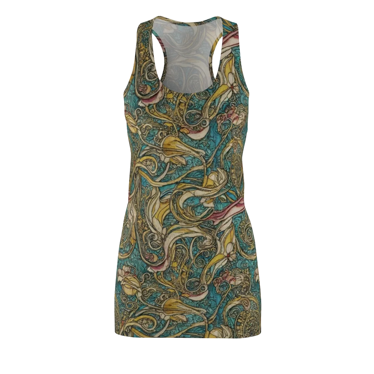 Turquoise Arabesque on Racerback Dress — Front