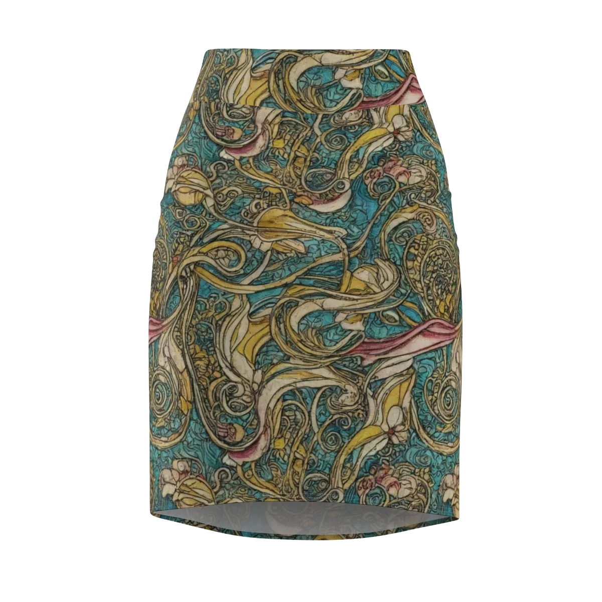 Turquoise Arabesque on Pencil Skirt — Front