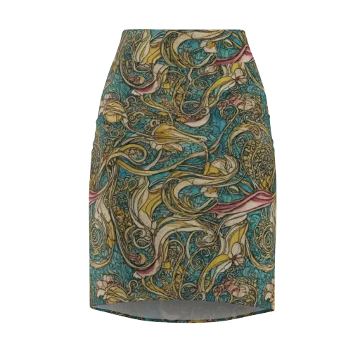 Turquoise Arabesque on a Pencil Skirt