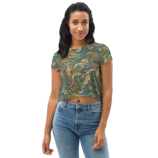 Turquoise Arabesque on a Crop Tee