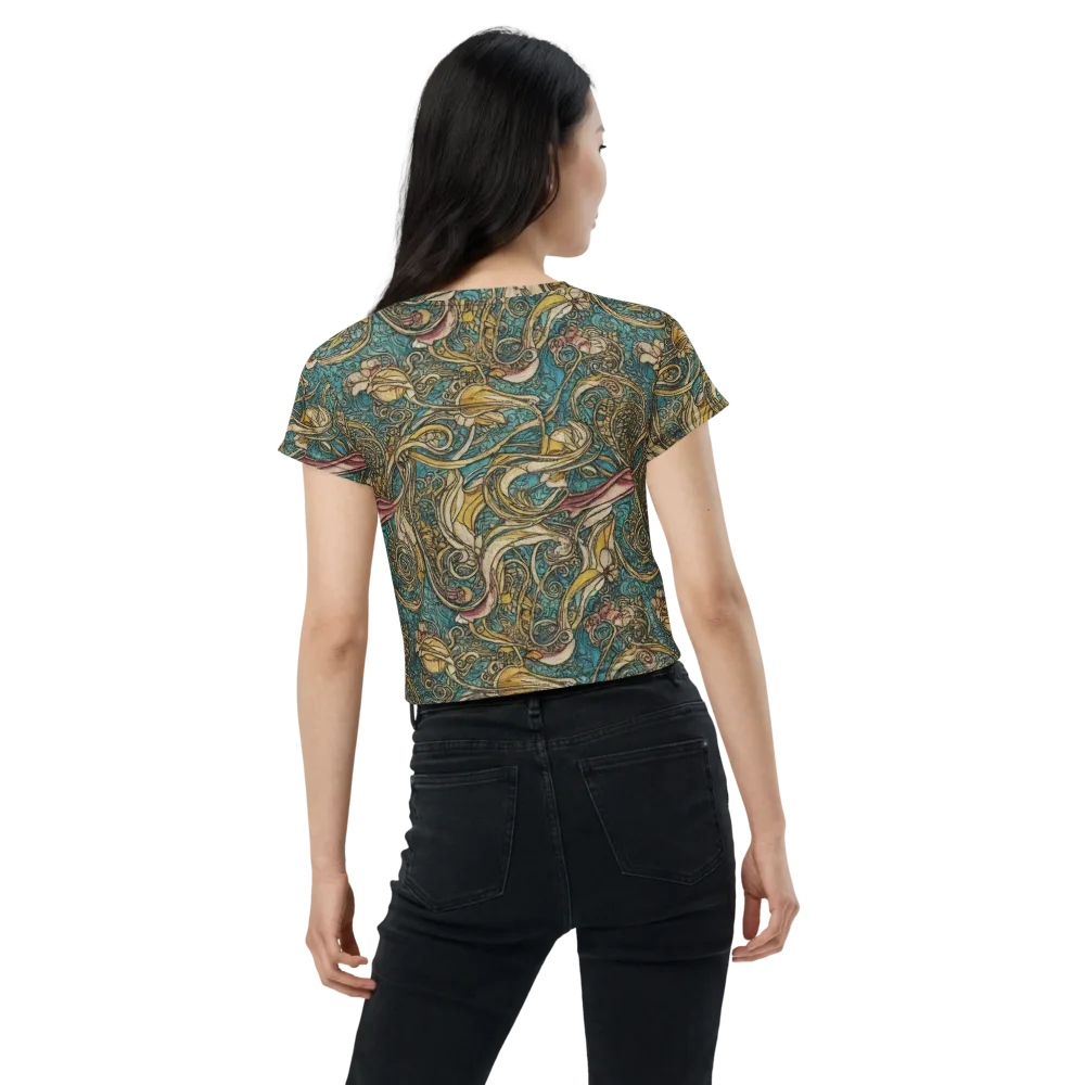 Turquoise Arabesque on Crop Tee — Back