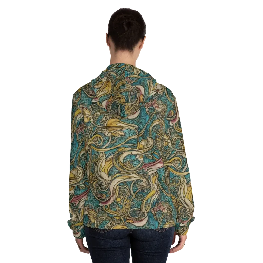 Turquoise Arabesque on Women's Full-Zip Hoodie — Back On Person