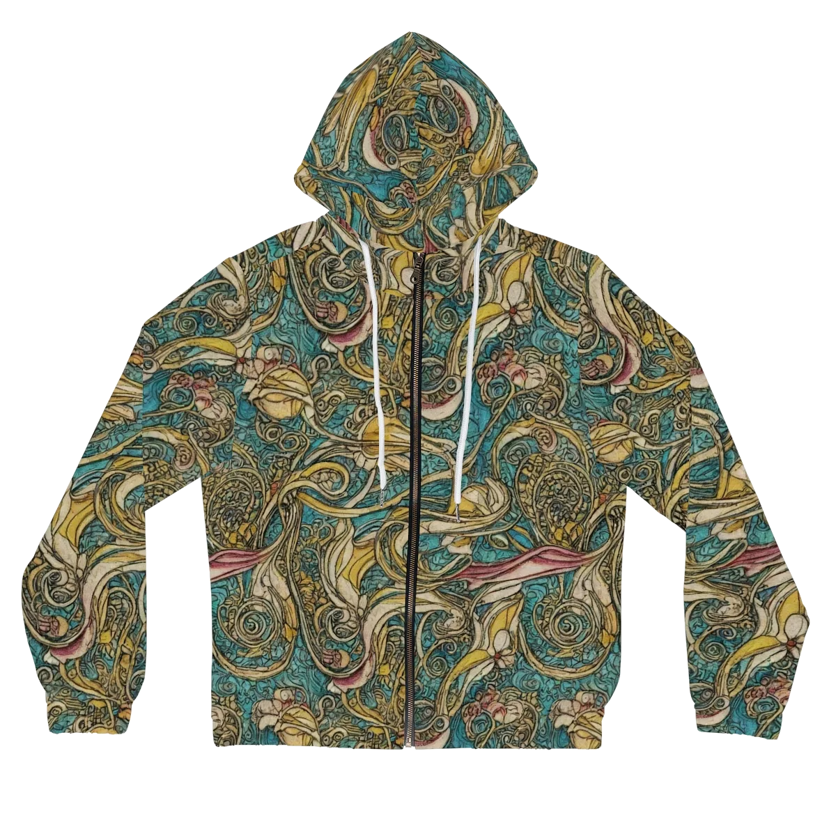 Turquoise Arabesque on Women's Full-Zip Hoodie — Front