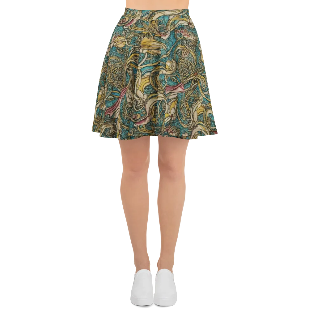 Turquoise Arabesque on Skater Skirt — Front