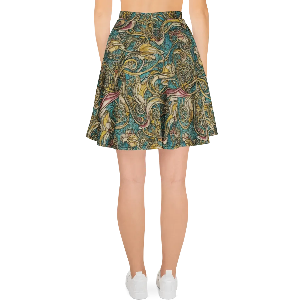 Turquoise Arabesque on Skater Skirt — Back