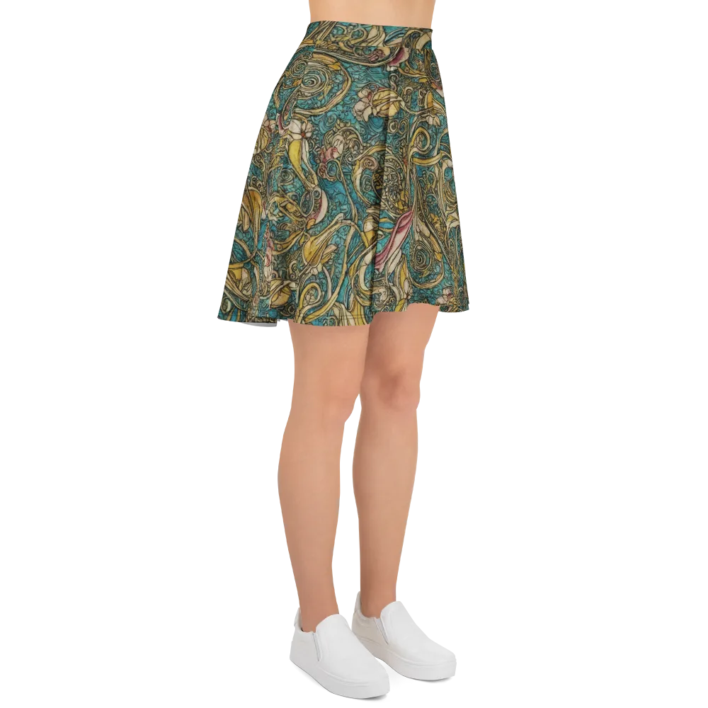 Turquoise Arabesque on Skater Skirt — Right