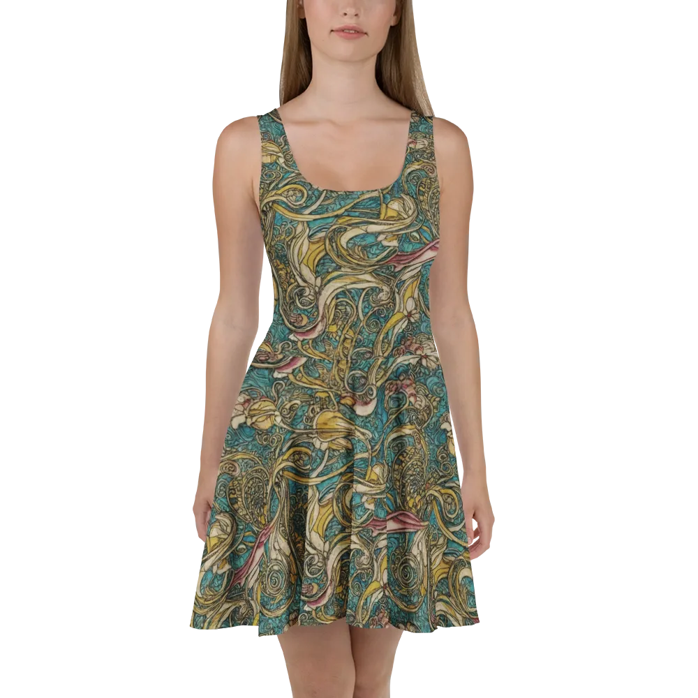 Turquoise Arabesque on Skater Dress — Front