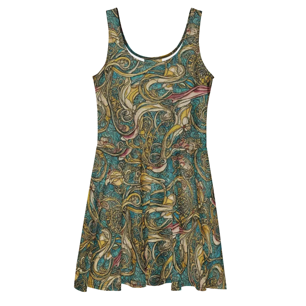 Turquoise Arabesque on Skater Dress — Front