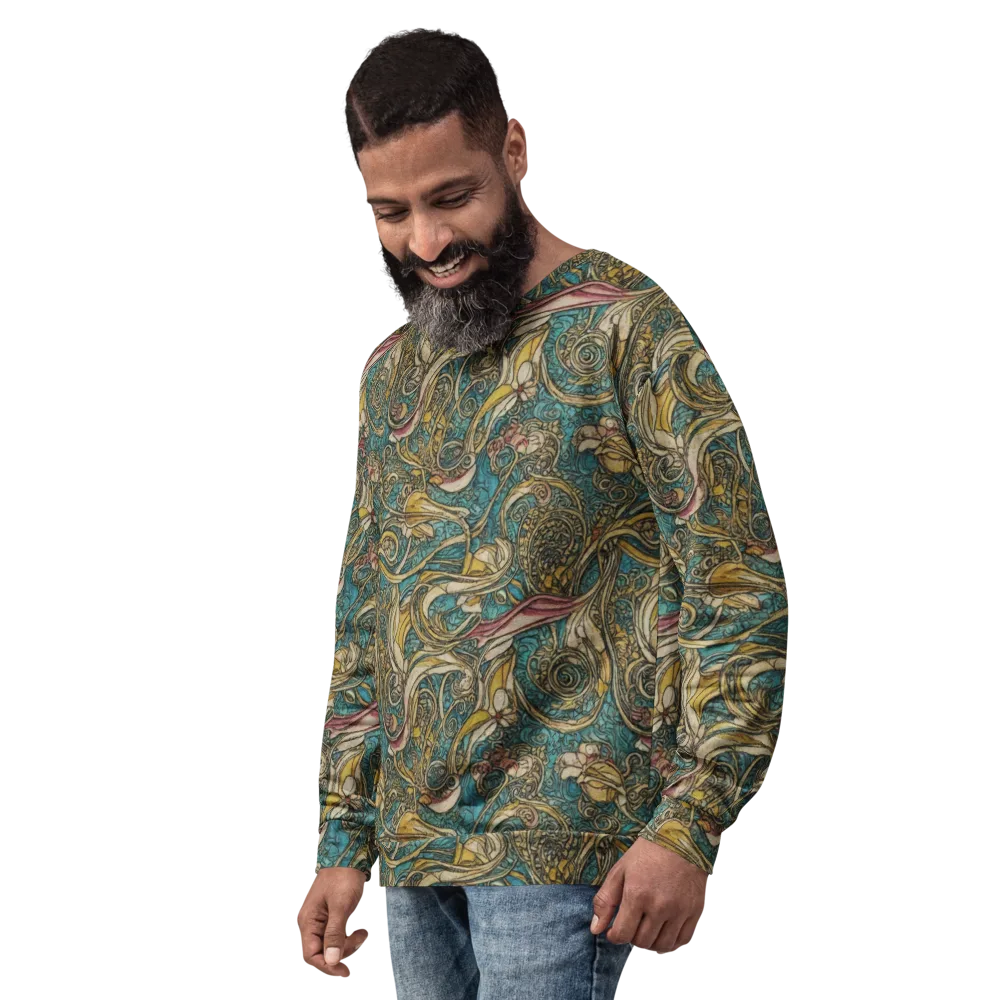 Turquoise Arabesque on Sweatshirt — Left Front