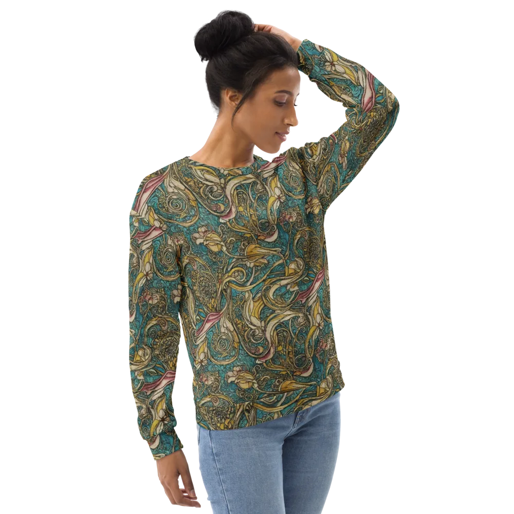 Turquoise Arabesque on Sweatshirt — Right Front