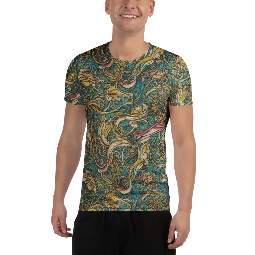 Turquoise Arabesque on Men's Athletic T-Shirt — Front