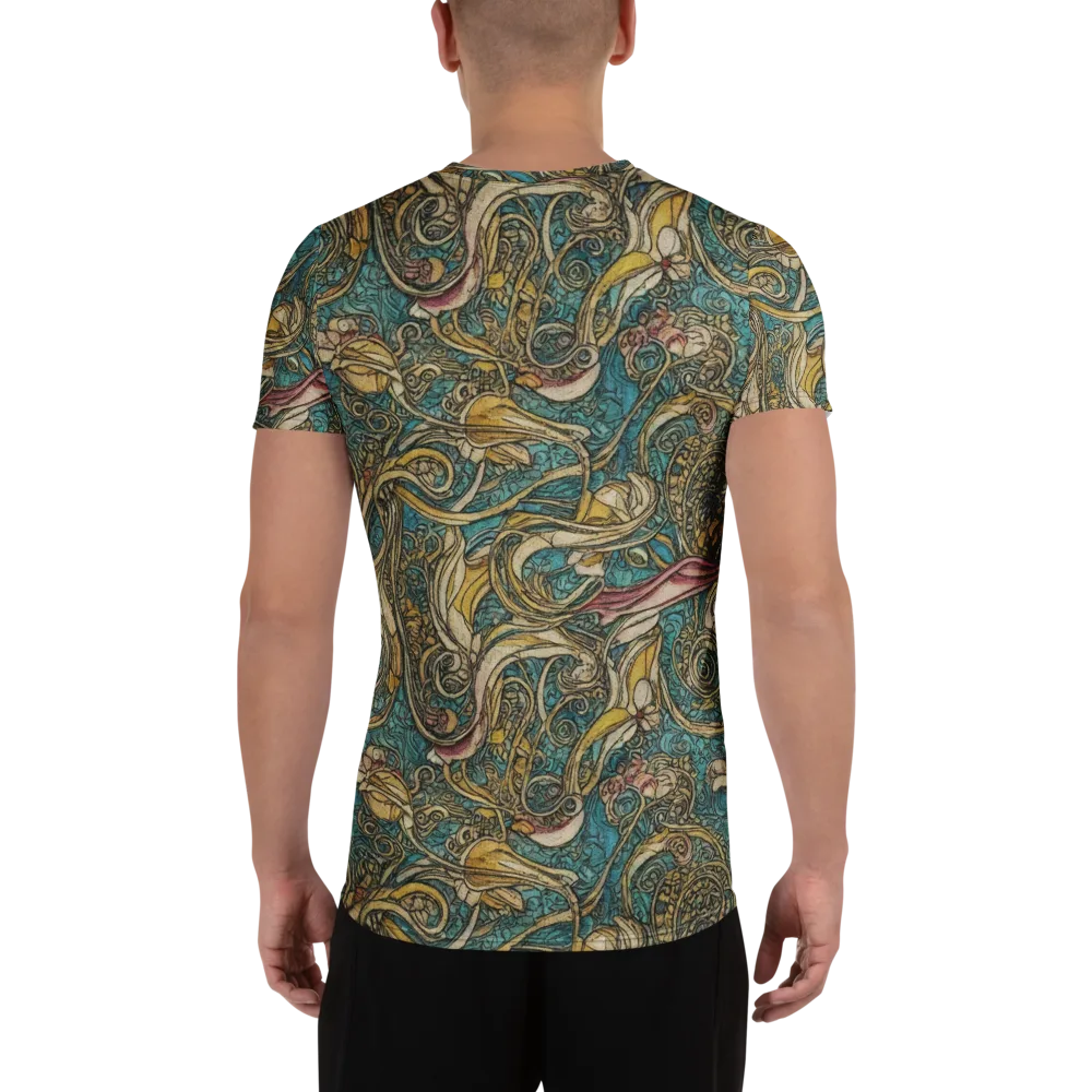 Turquoise Arabesque on Men's Athletic T-Shirt — Back