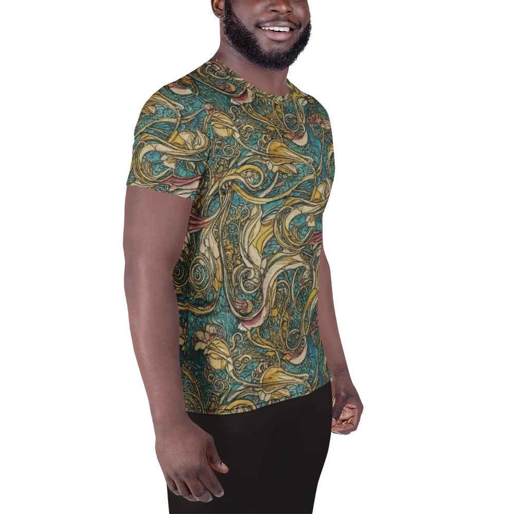 Turquoise Arabesque on Men's Athletic T-Shirt — Right