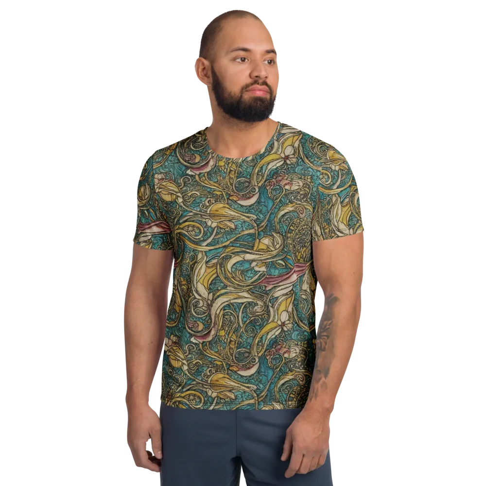 Turquoise Arabesque on Men's Athletic T-Shirt — Front