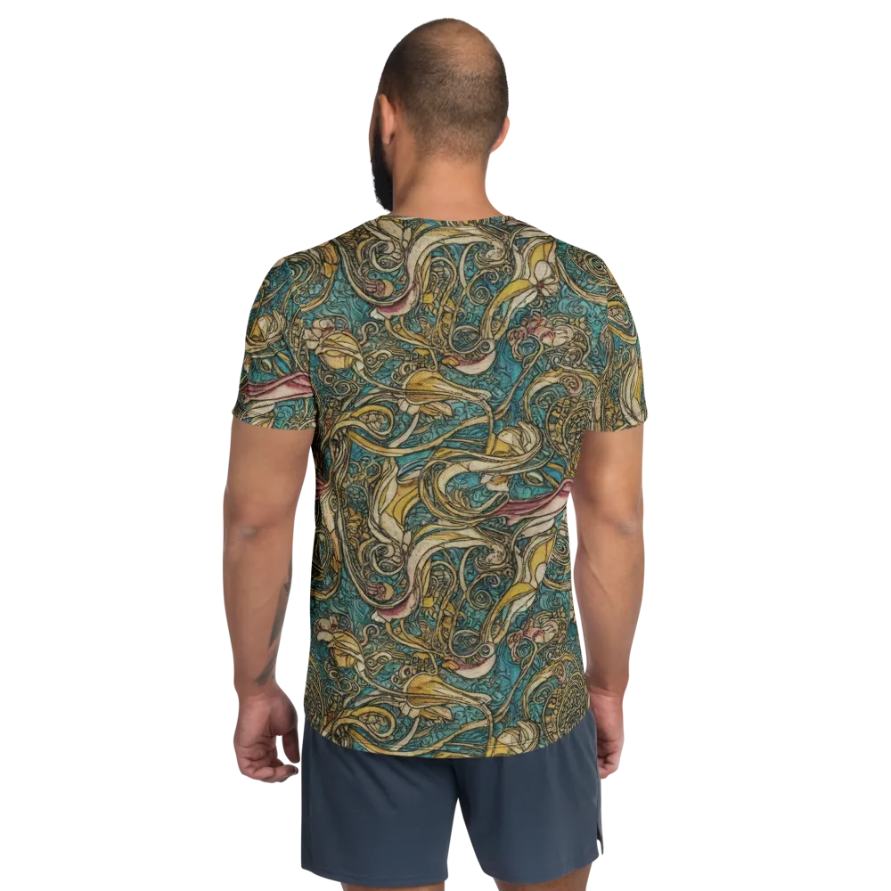 Turquoise Arabesque on Men's Athletic T-Shirt — Back